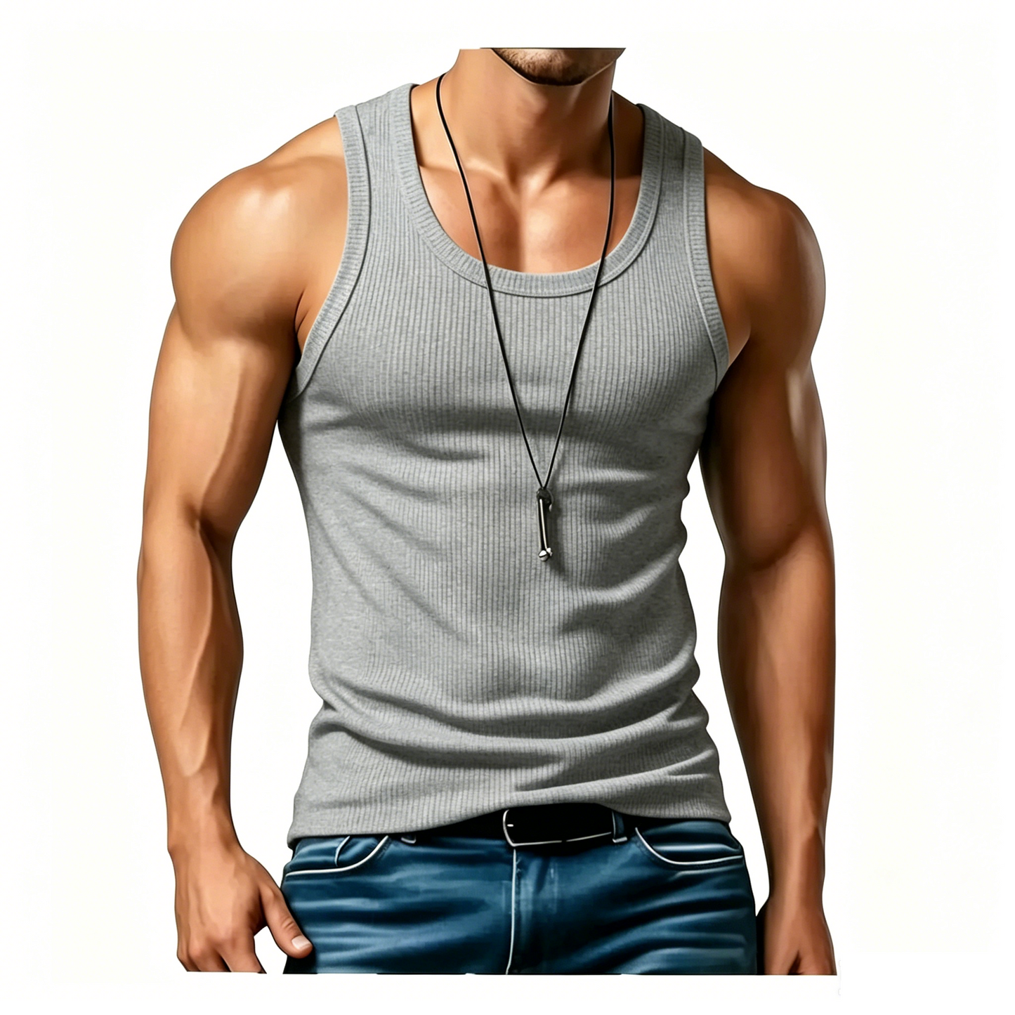 Men's Wide Strap Ribbed Tank Top