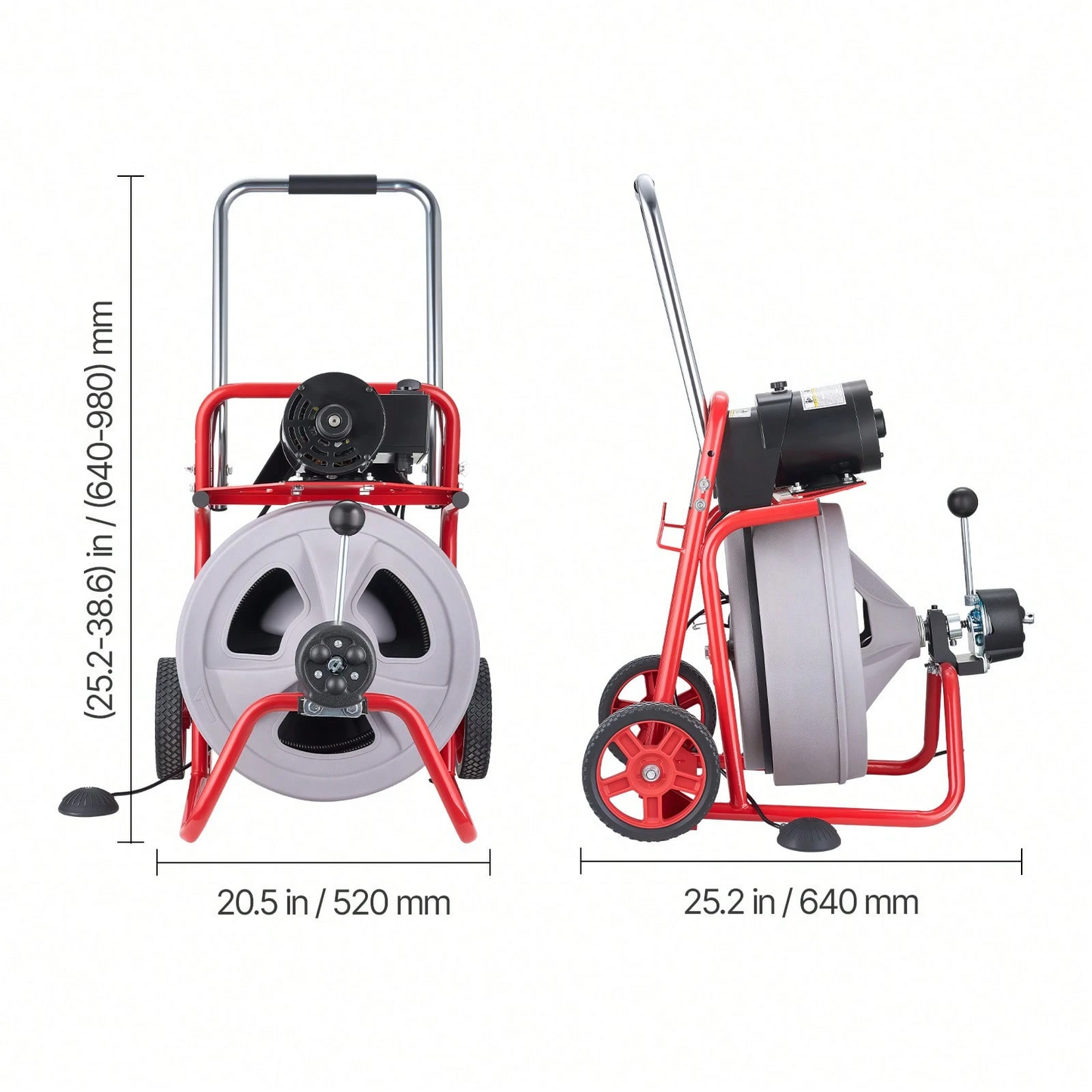 Wheeled Auto-Feed Sewer Auger Drain Cleaner Machine | Equipped with 8 Cutters & Pneumatic Foot Switch