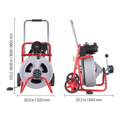 Wheeled Auto-Feed Sewer Auger Drain Cleaner Machine | Equipped with 8 Cutters & Pneumatic Foot Switch