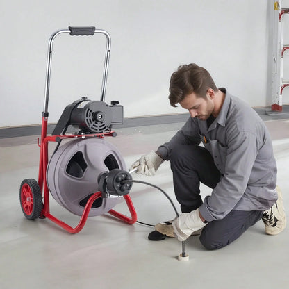 Wheeled Auto-Feed Sewer Auger Drain Cleaner Machine | Equipped with 8 Cutters & Pneumatic Foot Switch