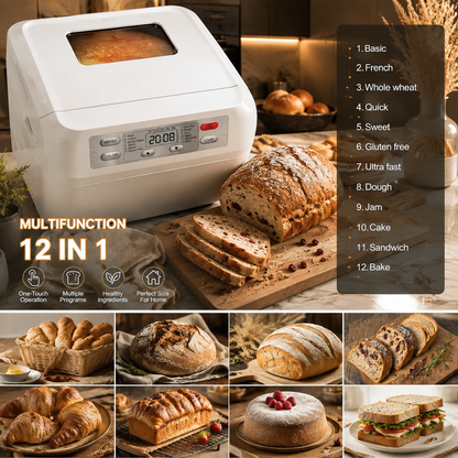 Automatic Bread Maker 2LB - 12-in-1 with Nut Dispenser