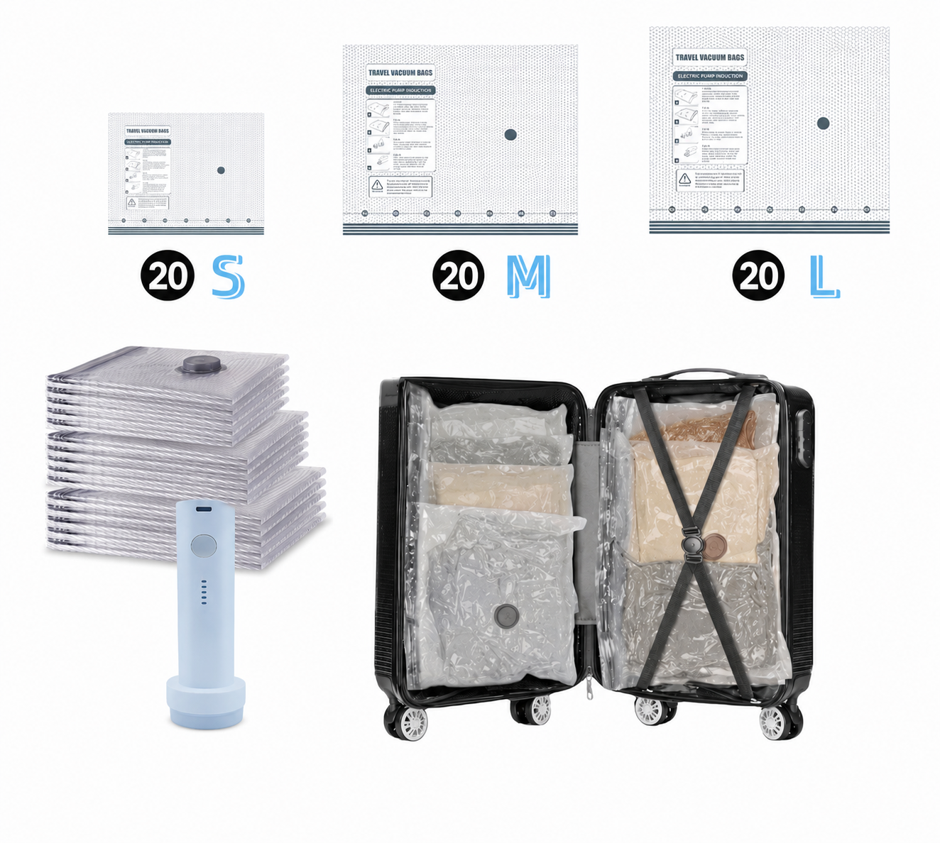 Cordless Travel Vacuum Storage Compression Bag Set