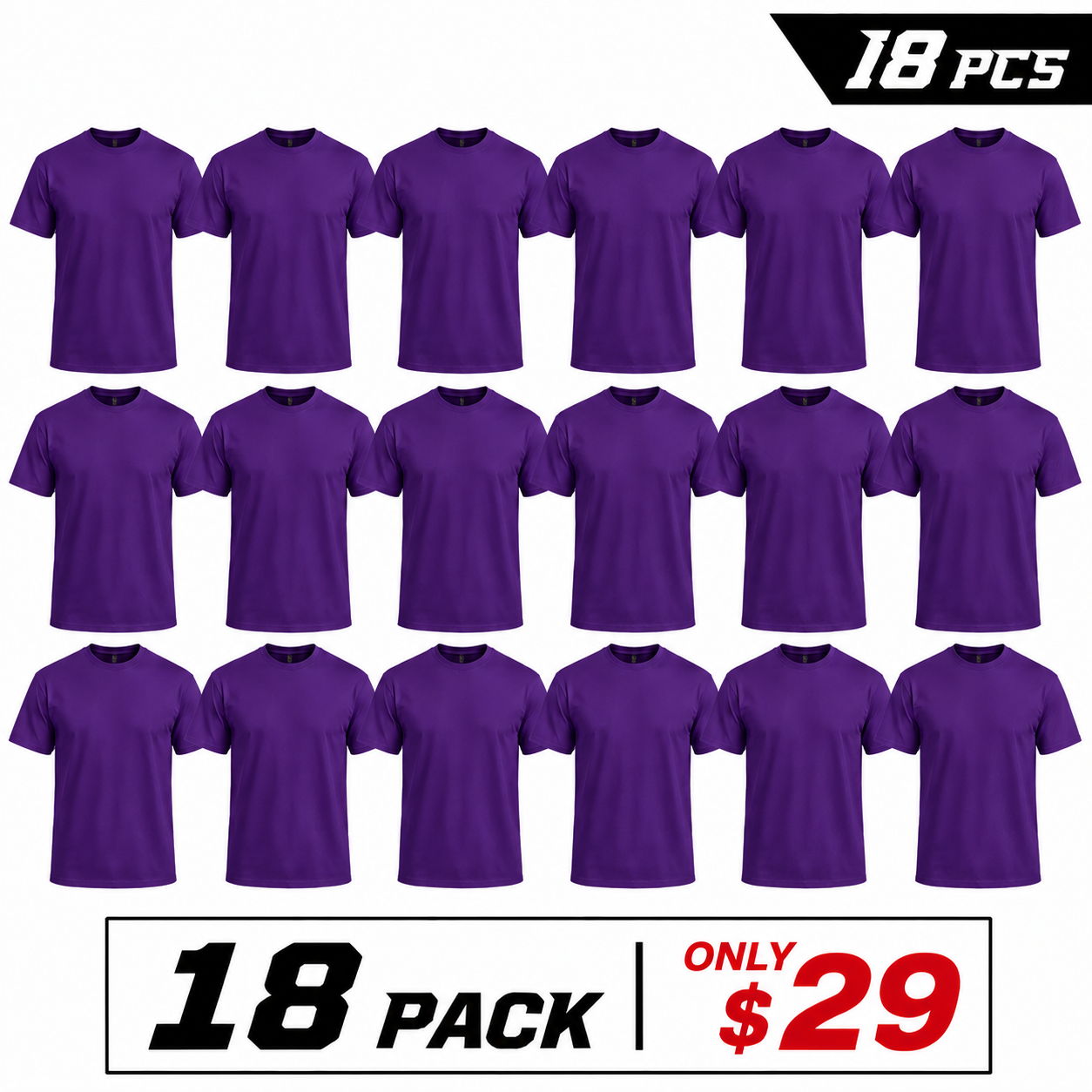 18-Pack 100% Cotton T-Shirts (Unisex)