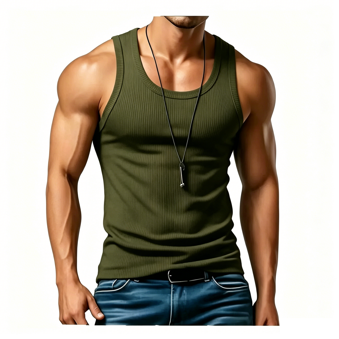Men's Wide Strap Ribbed Tank Top